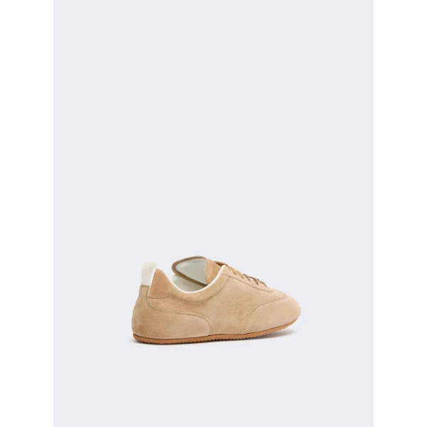 Max Mara Stecca Flat Split Leather Trainers in Beige | Sneakers | Coveti