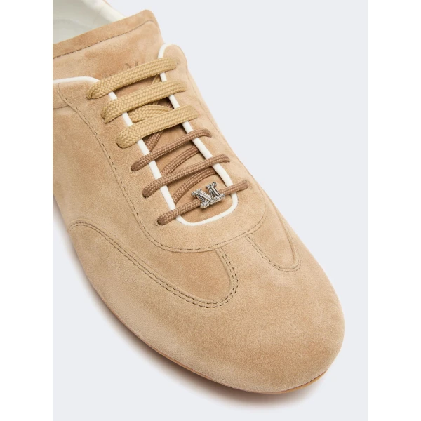 Max Mara Stecca Flat Split Leather Trainers in Beige | Sneakers | Coveti