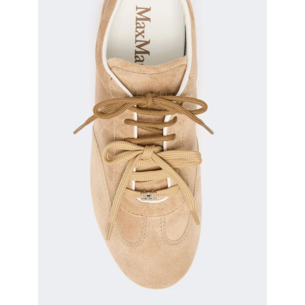 Max Mara Stecca Flat Split Leather Trainers in Beige | Sneakers | Coveti