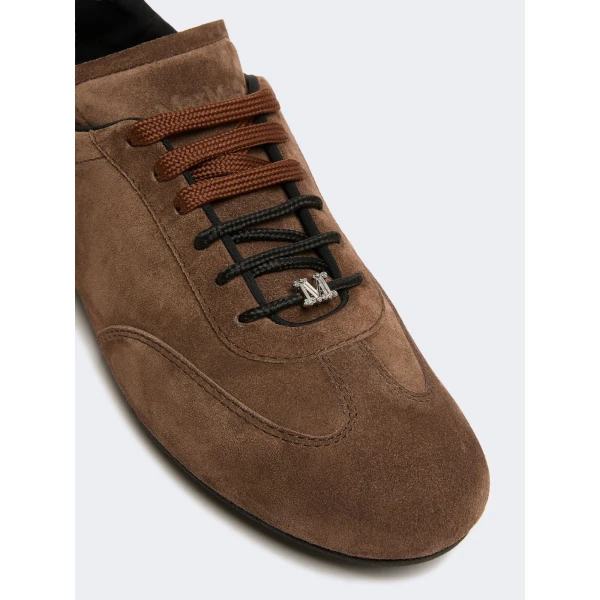 Max Mara Stecca Flat Split Leather Trainers in Dark Brown | Sneakers | Coveti