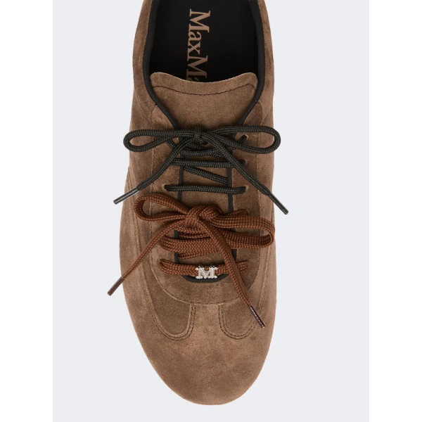 Max Mara Stecca Flat Split Leather Trainers in Dark Brown | Sneakers | Coveti