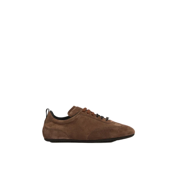 Stecca Flat Split Leather Trainers in Dark Brown