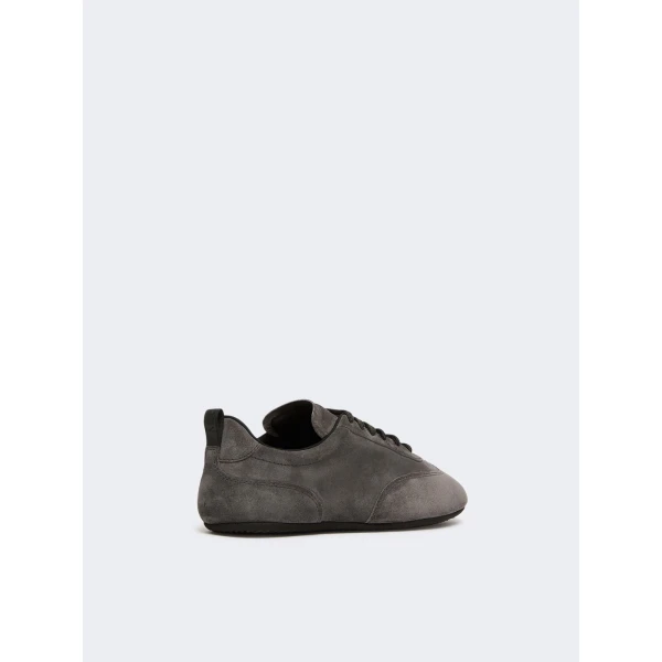 Max Mara Stecca Flat Split Leather Trainers in Medium Grey | Sneakers | Coveti