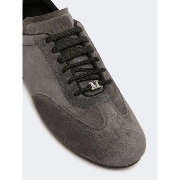 Max Mara Stecca Flat Split Leather Trainers in Medium Grey | Sneakers | Coveti