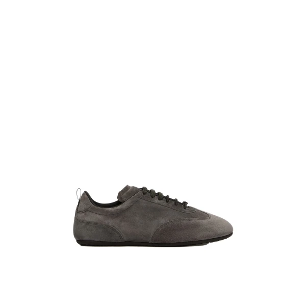 Max Mara Stecca Flat Split Leather Trainers in Medium Grey | Sneakers | Coveti