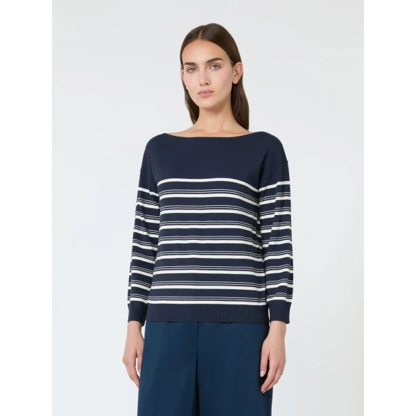 Max Mara Stecca Stretch Viscose Boat-Neck Jumper in Navy | Sweaters | Coveti