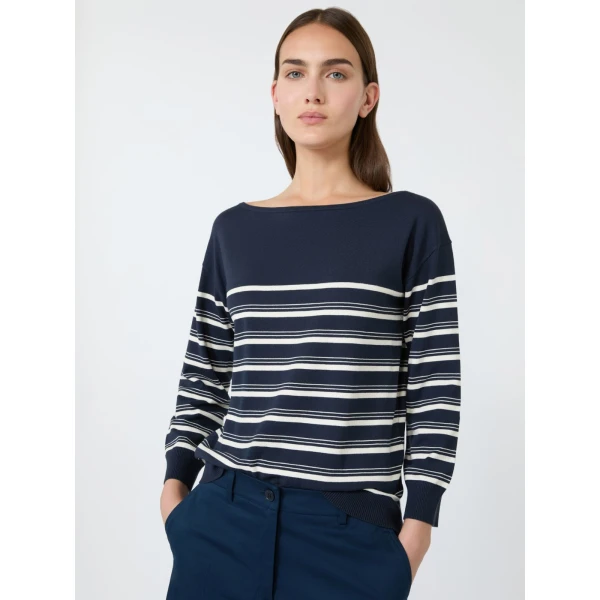 Max Mara Stecca Stretch Viscose Boat-Neck Jumper in Navy | Sweaters | Coveti