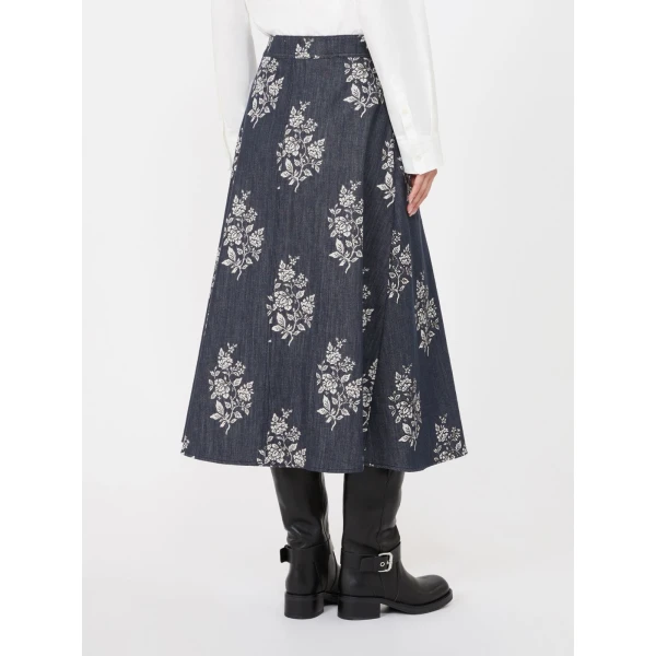 Max Mara Struzzo Pleated Printed Cotton Skirt in Navy | Pleated Skirts | Coveti