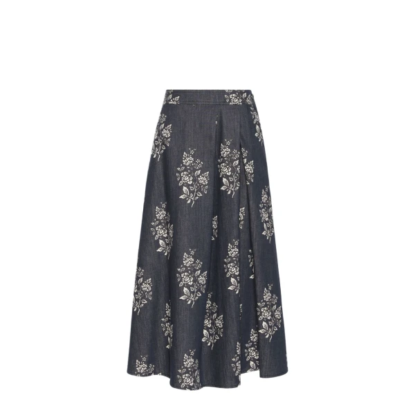 Max Mara Struzzo Pleated Printed Cotton Skirt in Navy | Pleated Skirts | Coveti