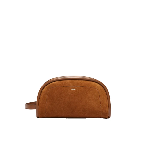 Suede and Leather Handbag in Amber Brown