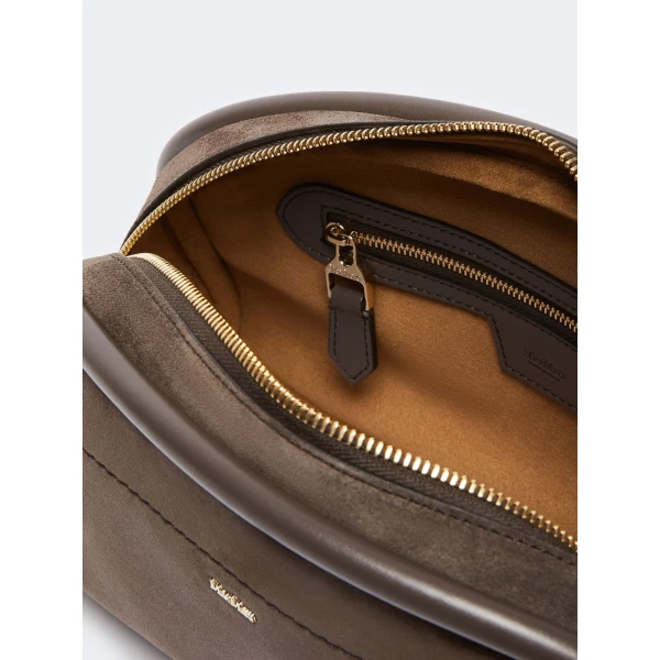 Max Mara Suede and Leather Handbag in Dark Grey | Totes & Top-Handle Bags | Coveti