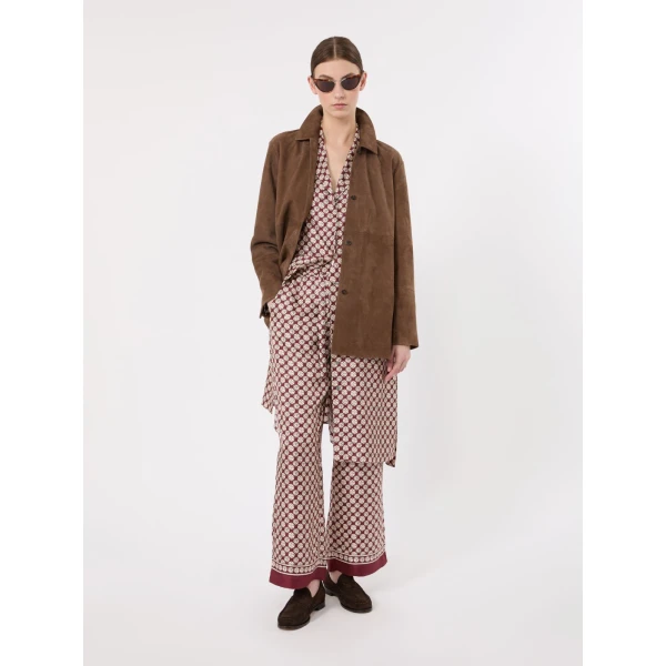 Max Mara Sultano Printed Silk Midi Shirt Dress in Bordeaux | Shirtdress | Coveti