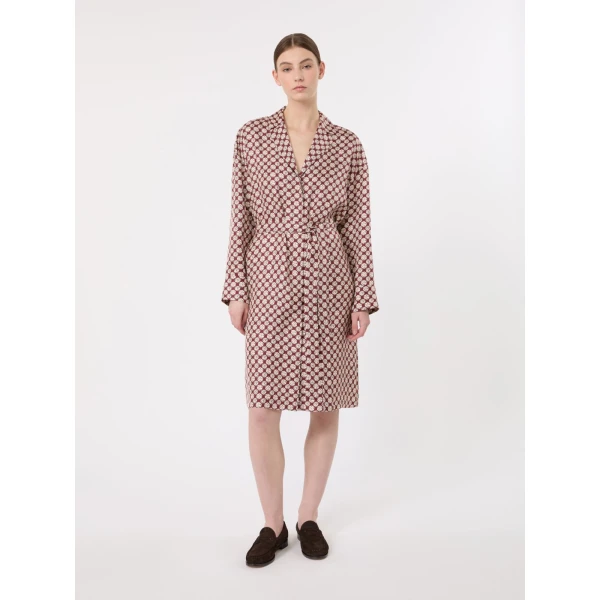 Max Mara Sultano Printed Silk Midi Shirt Dress in Bordeaux | Shirtdress | Coveti