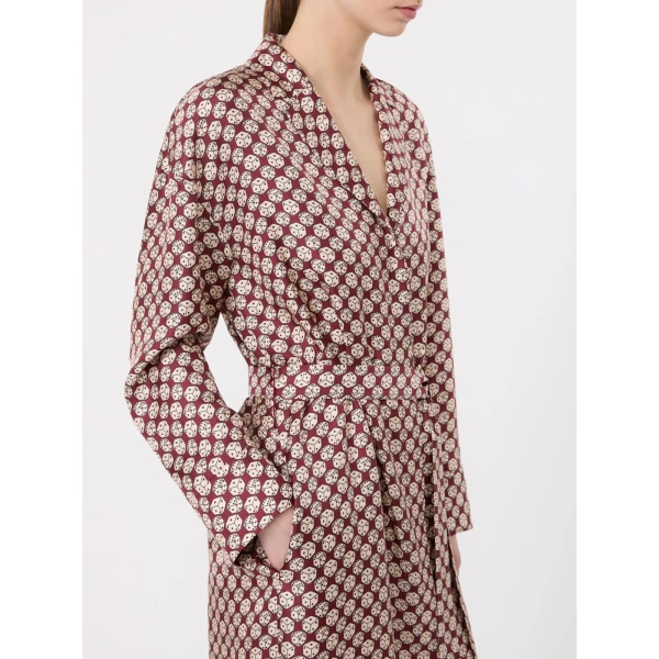Max Mara Sultano Printed Silk Midi Shirt Dress in Bordeaux | Shirtdress | Coveti