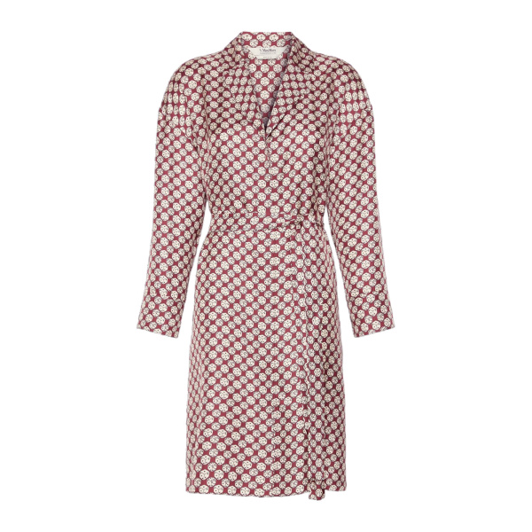 Max Mara Sultano Printed Silk Midi Shirt Dress in Bordeaux | Shirtdress | Coveti