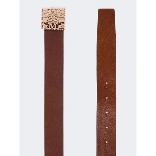 Max Mara Sumero Jewelled Buckle Leather Belt in Amber Brown | Belts | Coveti