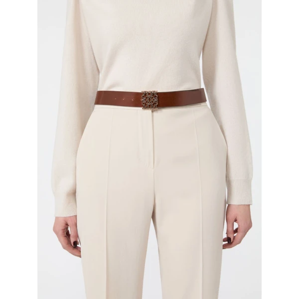 Max Mara Sumero Jewelled Buckle Leather Belt in Amber Brown | Belts | Coveti