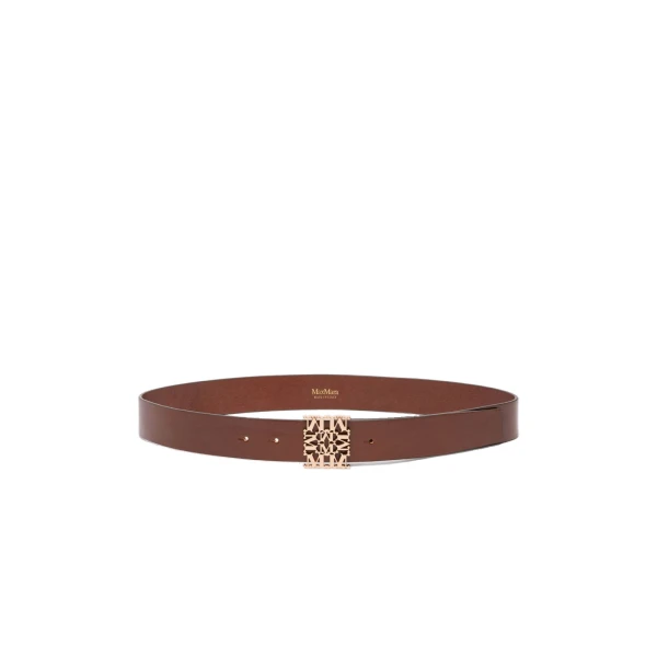 Max Mara Sumero Jewelled Buckle Leather Belt in Amber Brown | Belts | Coveti