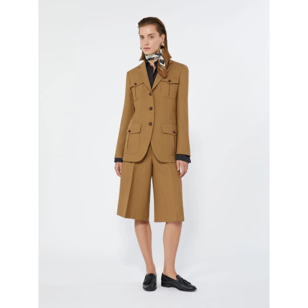 Max Mara Superbo Slub Wool Canvas Bermuda Shorts in Camel | Shorts | Coveti