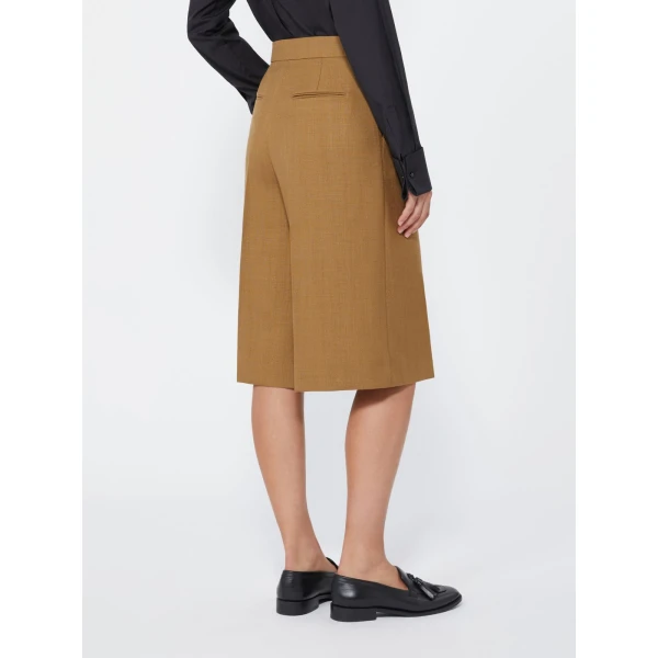 Max Mara Superbo Slub Wool Canvas Bermuda Shorts in Camel | Shorts | Coveti
