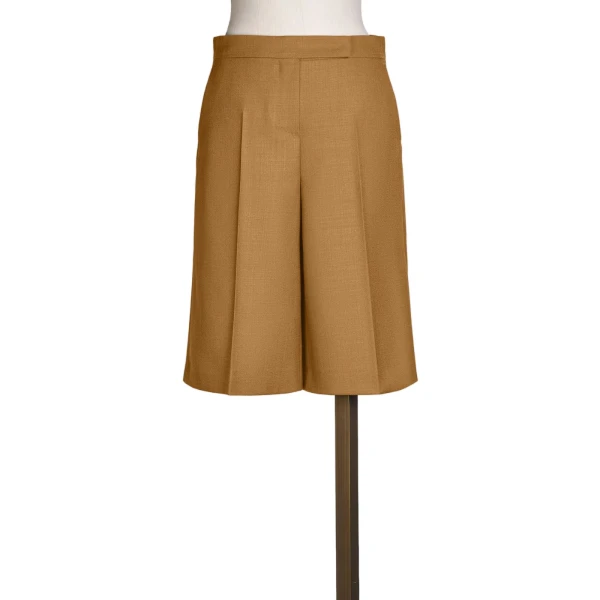 Max Mara Superbo Slub Wool Canvas Bermuda Shorts in Camel | Shorts | Coveti