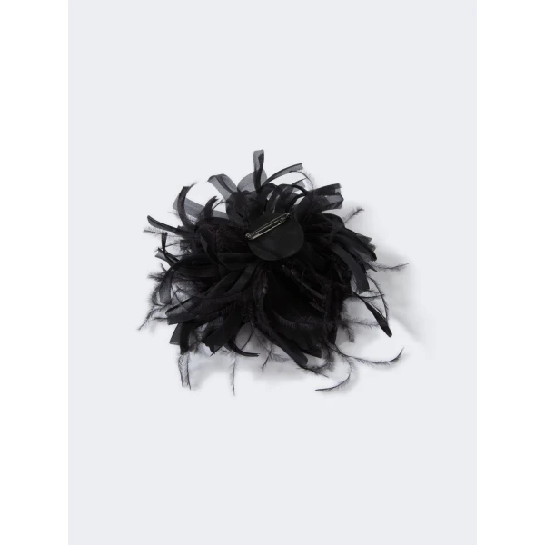 Max Mara Tabacco Organza Flower Brooch in Black | Brooches & Pins | Coveti