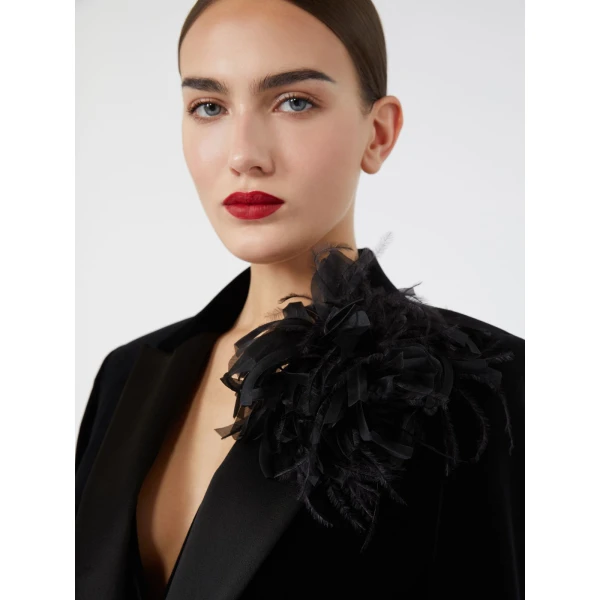 Max Mara Tabacco Organza Flower Brooch in Black | Brooches & Pins | Coveti