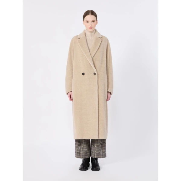 Max Mara Tabarin Double-Breasted Alpaca and Wool Coat in Albino White | Wool Coat | Coveti
