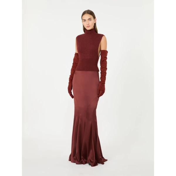 Max Mara Tabarin Long Silk Satin Skirt in Rust | Maxi Skirts | Coveti
