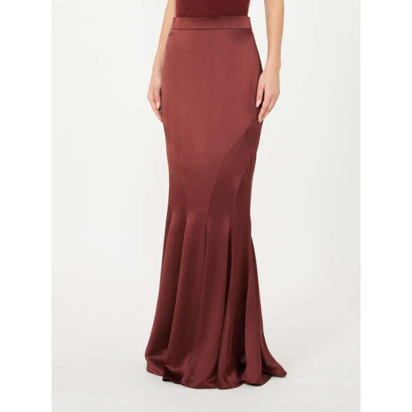 Max Mara Tabarin Long Silk Satin Skirt in Rust | Maxi Skirts | Coveti