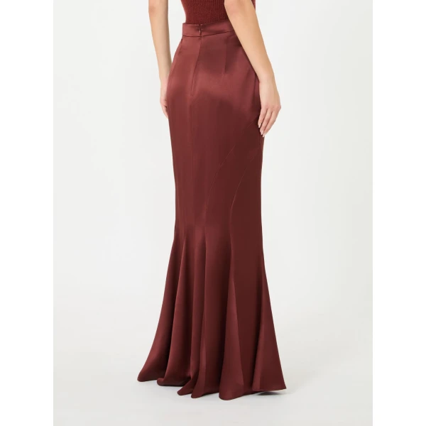 Max Mara Tabarin Long Silk Satin Skirt in Rust | Maxi Skirts | Coveti