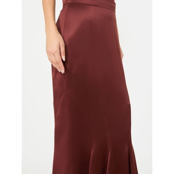 Max Mara Tabarin Long Silk Satin Skirt in Rust | Maxi Skirts | Coveti