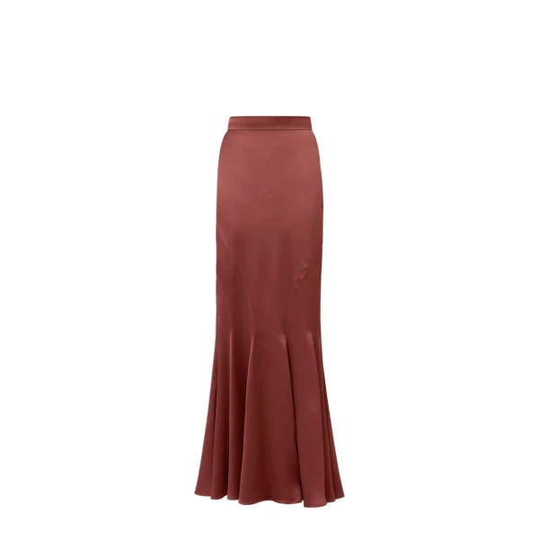 Tabarin Long Silk Satin Skirt in Rust