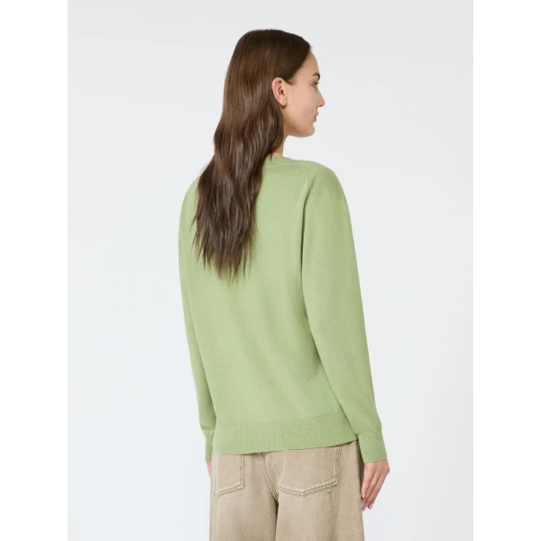 Max Mara Talamo Wool, Silk and Cashmere V-Neck Jumper in Green | Sweaters | Coveti