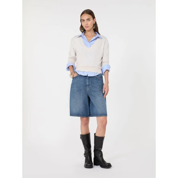 Max Mara Talamo Wool, Silk and Cashmere V-Neck Jumper in Ivory | Sweaters | Coveti