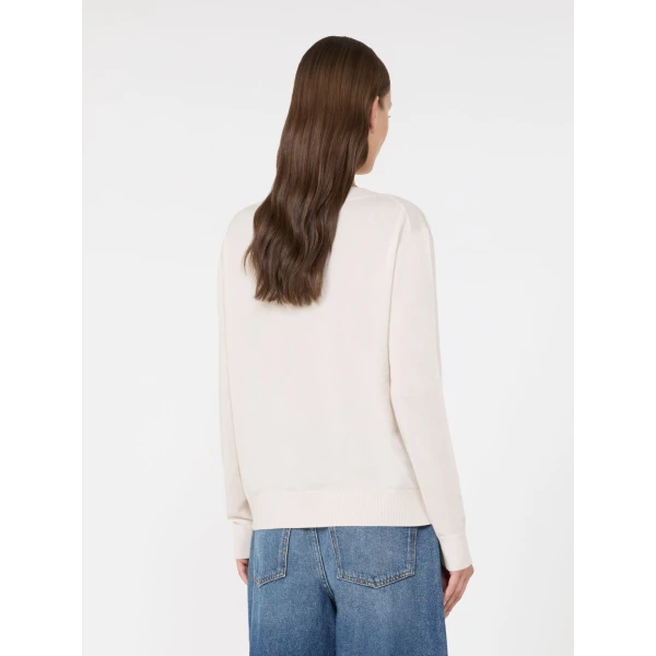 Max Mara Talamo Wool, Silk and Cashmere V-Neck Jumper in Ivory | Sweaters | Coveti