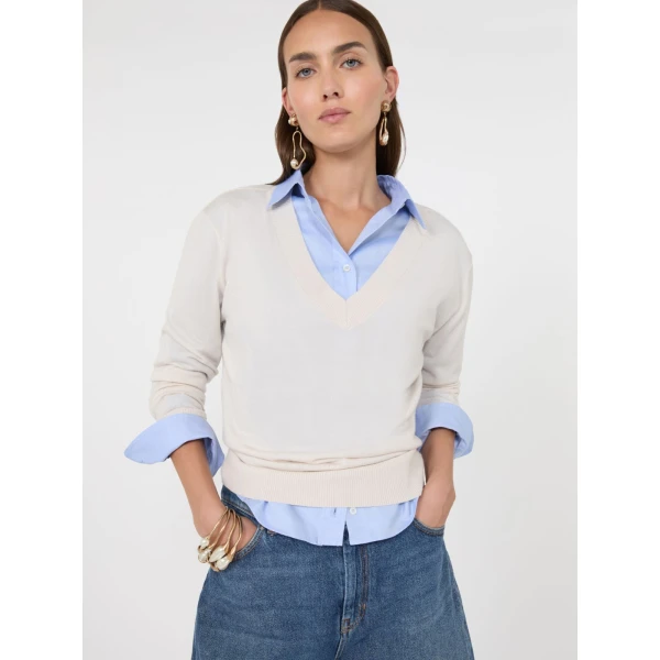 Max Mara Talamo Wool, Silk and Cashmere V-Neck Jumper in Ivory | Sweaters | Coveti