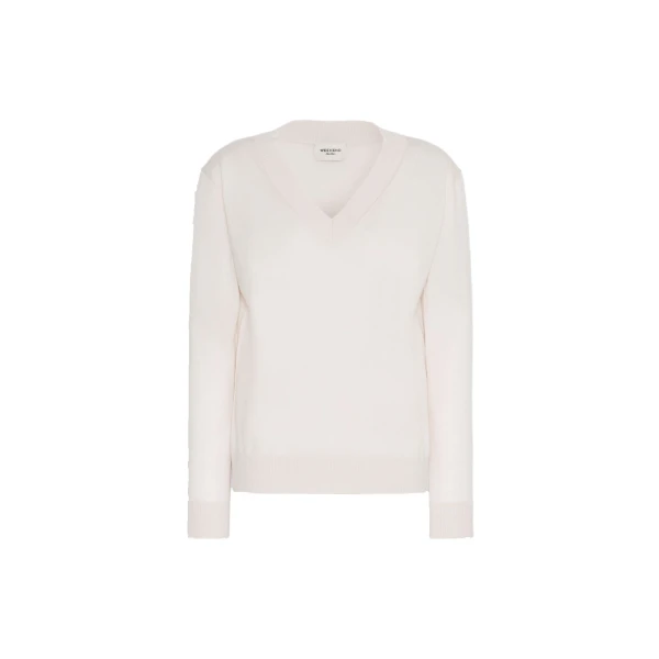 Max Mara Talamo Wool, Silk and Cashmere V-Neck Jumper in Ivory | Sweaters | Coveti