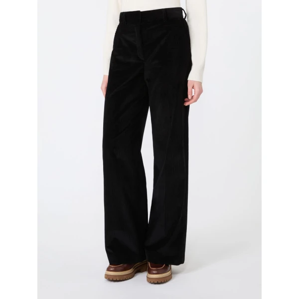 Max Mara Tania Cotton Corduroy Wide-Leg Trousers in Black | Wide leg pants | Coveti