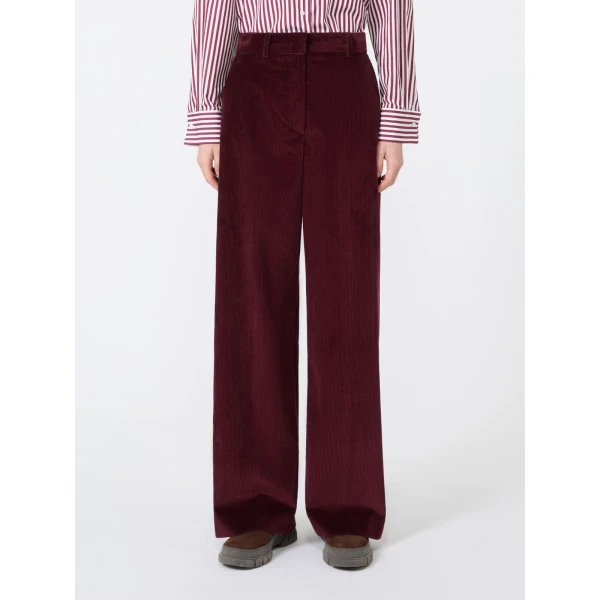 Max Mara Tania Cotton Corduroy Wide-Leg Trousers in Bordeaux | Wide leg pants | Coveti