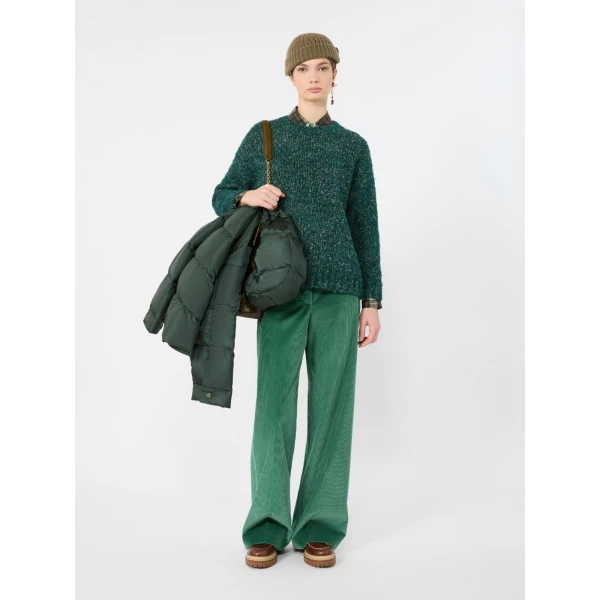 Max Mara Tania Cotton Corduroy Wide-Leg Trousers in Green | Wide leg pants | Coveti