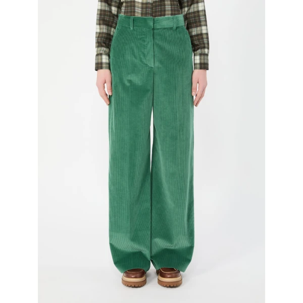 Max Mara Tania Cotton Corduroy Wide-Leg Trousers in Green | Wide leg pants | Coveti
