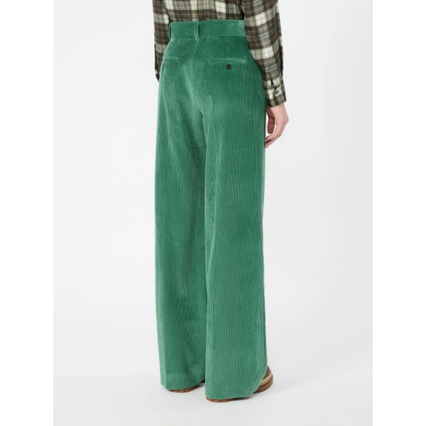 Max Mara Tania Cotton Corduroy Wide-Leg Trousers in Green | Wide leg pants | Coveti