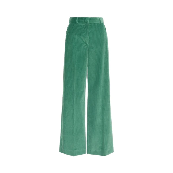 Tania Cotton Corduroy Wide-Leg Trousers in Green