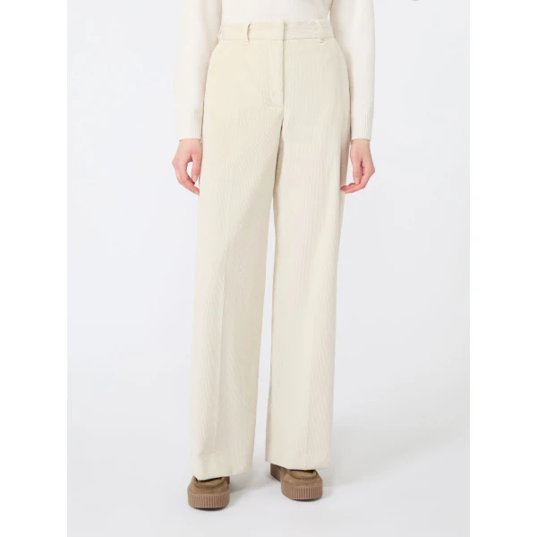 Max Mara Tania Cotton Corduroy Wide-Leg Trousers in Ivory | Wide leg pants | Coveti