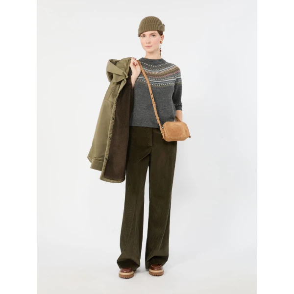 Max Mara Tania Cotton Corduroy Wide-Leg Trousers in Khaki | Wide leg pants | Coveti