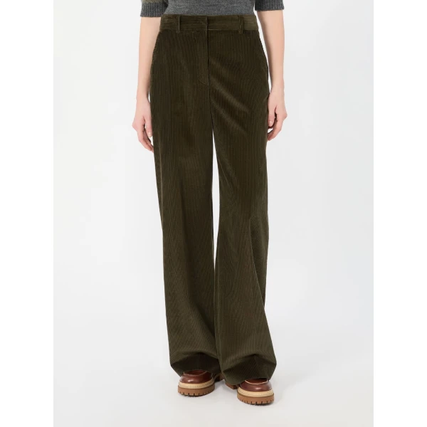 Max Mara Tania Cotton Corduroy Wide-Leg Trousers in Khaki | Wide leg pants | Coveti