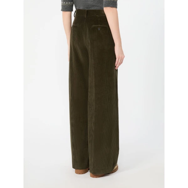Max Mara Tania Cotton Corduroy Wide-Leg Trousers in Khaki | Wide leg pants | Coveti