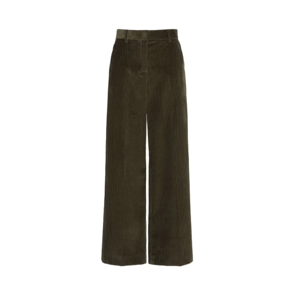 Max Mara Tania Cotton Corduroy Wide-Leg Trousers in Khaki | Wide leg pants | Coveti