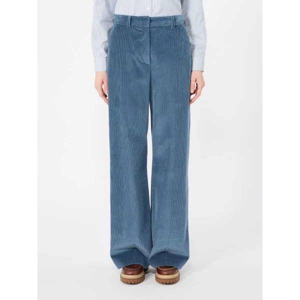 Max Mara Tania Cotton Corduroy Wide-Leg Trousers in Light Blue | Wide leg pants | Coveti